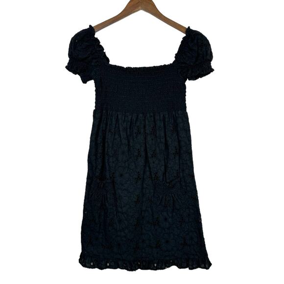 Juicy Couture Dresses & Skirts - Juicy Couture Black Eyelet Smocked Mini Babydoll Cotton Summer Dress w Pockets